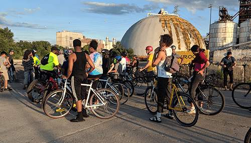 People on bicycles at Upper Harbor Terminal