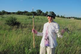 Volunteer tending the rare prairie at the Sand Coulee SNA