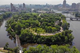 FMR is beginning restoration and enhancement of the natural areas on the north half of Nicollet Island. Photo by MWMO. 