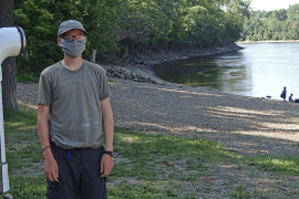 Jonathan with his fishing line receptacle