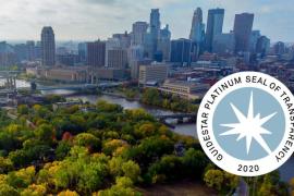 View of the the Mississippi River and Minneapolis, MN skyline