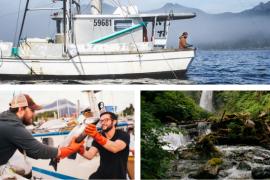 Fishing for seafood off the coast of Alaska in the North Pacific