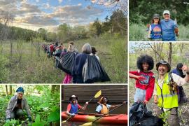 Volunteers and youth outdoors