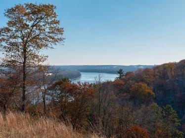 Pine Bend Bluffs SNA in the fall with a view of the river from bluffs