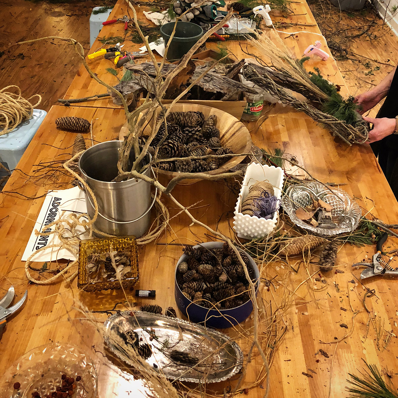 Buckthorn wreathmaking supply table