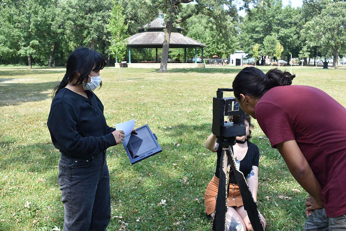 Person peeking into stereoscope